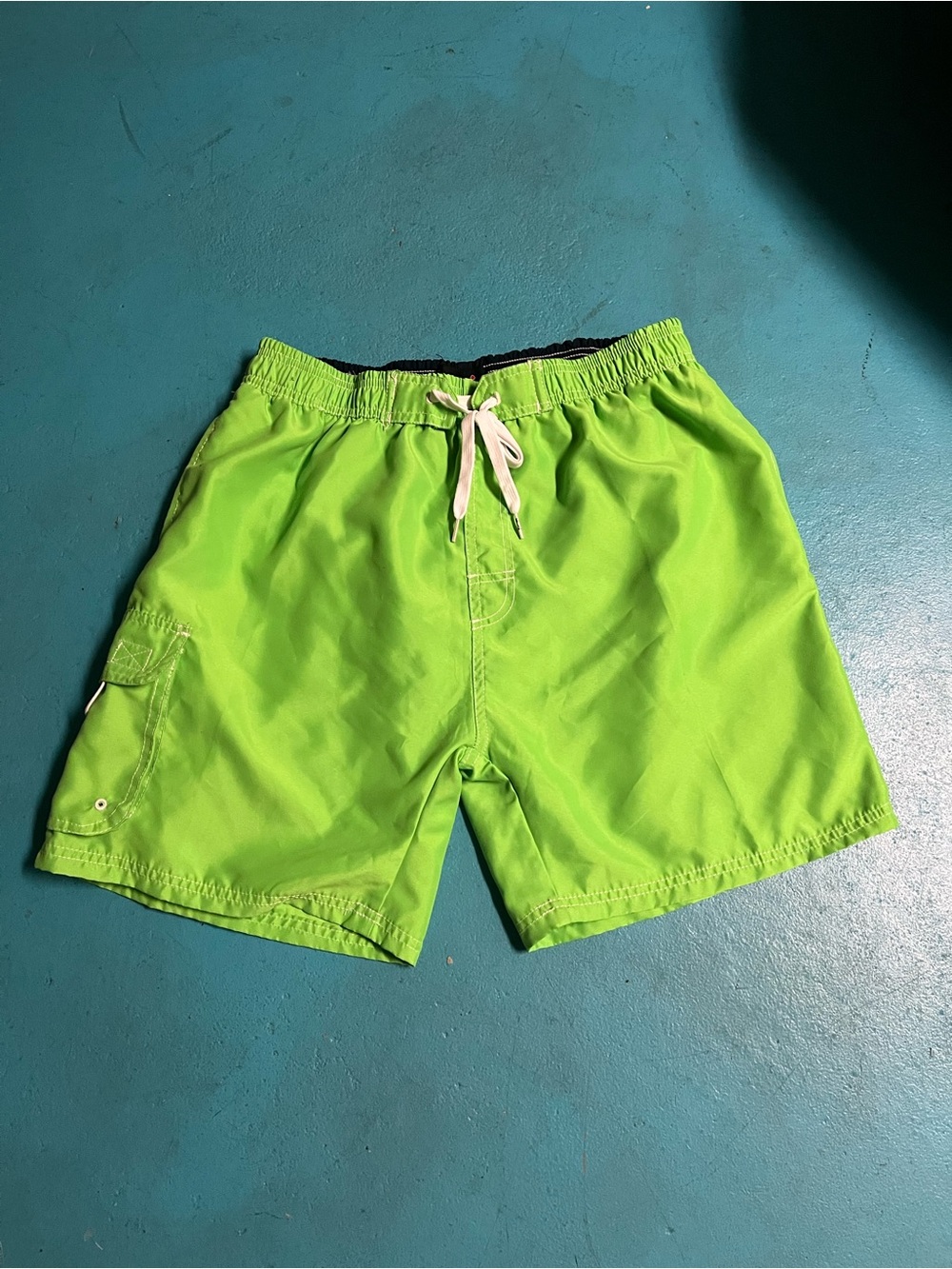 Men's Bright Lime Green Swim Trunks with Drawstring Waist